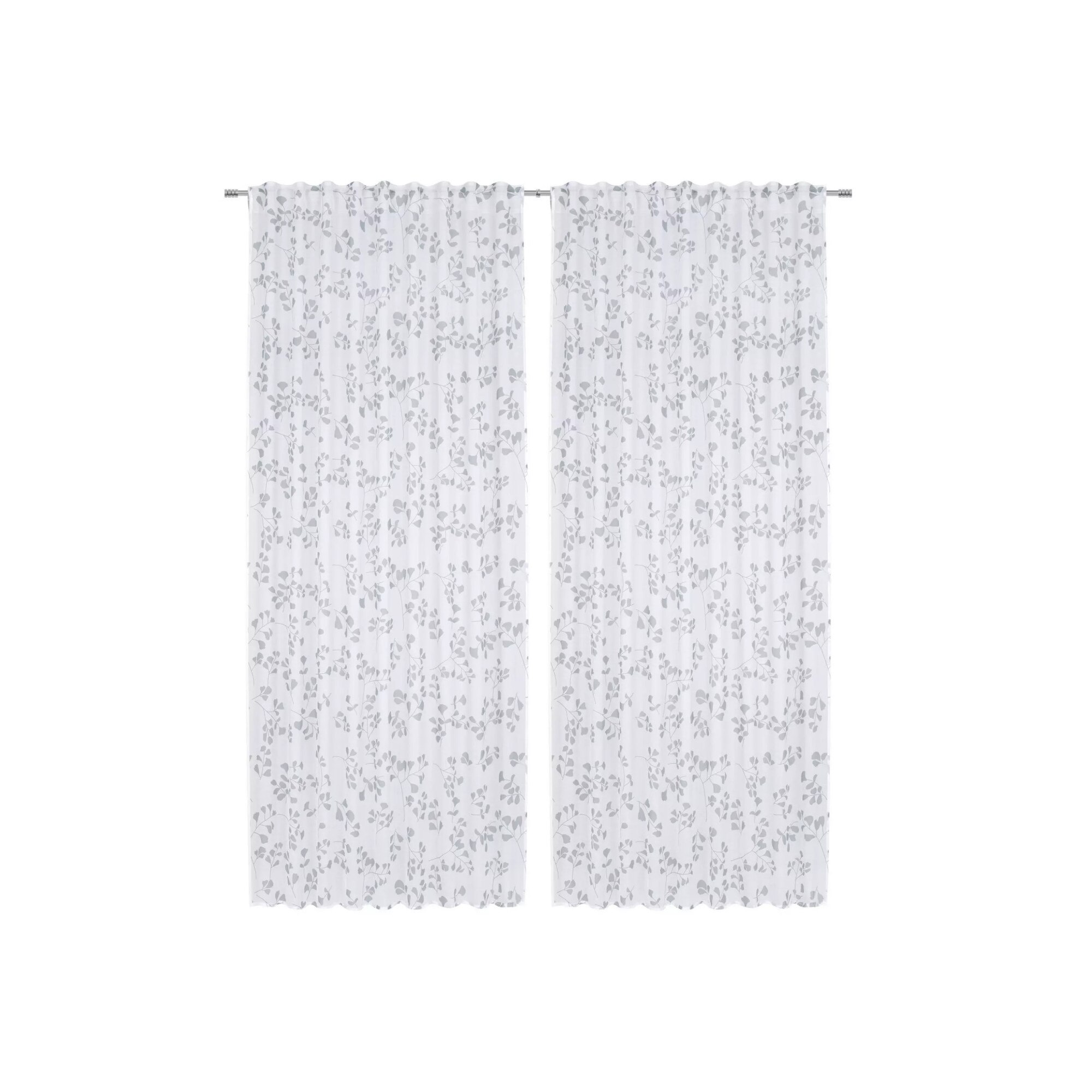Set 2 Perdele, 140×245 cm Romia, Alb Transparent cu Model Verde, Momax